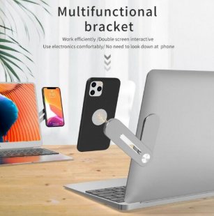 Wholesale Display Clip Adjustable Phone Stand Holder Silver Screen Support Laptop Side Mount Connects Mobile Phone Bracket Monitor