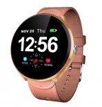 Wholesale Waterproof Heart Rate Monitoring Blood Pressure Smart Wristband Golden frame + pink leather LEMFO V12 Full Touch Smart Watch