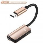 Wholesale for Huawei mate 10 P20 pro Xiaomi Mi 6 8 Gold USB C Cable 2 in 1 Type-C 3.5mm Jack Audio Converter Headphone Adapter Cable