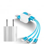 Abctay SIMU Universal Multifunctional Telescopic One-for-Three Mobile Phone Charging Data Cable Set blue