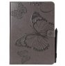 Wholesale Fashion Butterfly Embossed PU Leather Magnetic Closure Stand Case Auto Wake/Sleep Cover with Pen Slot gray For iPad 5/6/air1/air2 9.7