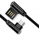 Abctay Double Elbow 90 Degree Micro USB Nylon 2.4A Fast Charging Data Transmission Cable Charger Adapter for Phone black