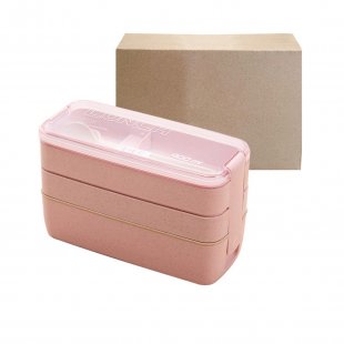 Stackable Bento Box 3 Layer Lunch Box With Fork And Spoon 3 Grid Design Detachable Compartment Tray Rectangular Lunch Box Kit For Boys Girls Children 3-layers pink (900ml)