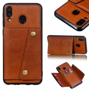Wholesale with Card Holder Bracket Light Brown For Samsung M20 Double Buckle Phone Case Protective Cover